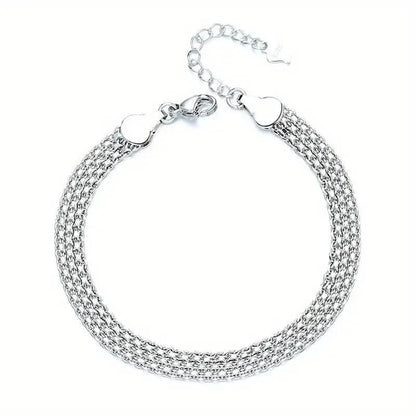 S925 Sterling Silver Chain Bracelet, Sparkling Mesh Embossing Pattern Jewelry