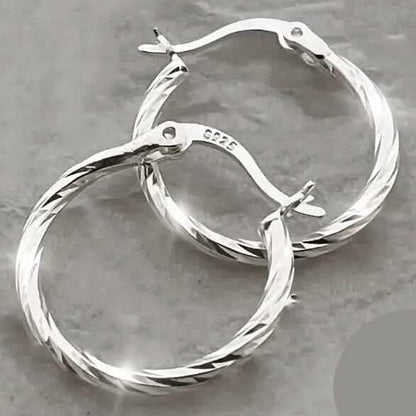 S925 Sterling Silver Geometric Twist Circle Hoop Earrings
