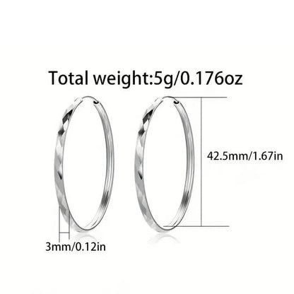 S925 Sterling Silver Hoop Earrings With Exaggerated Large Circle Diamond Pattern Hoop