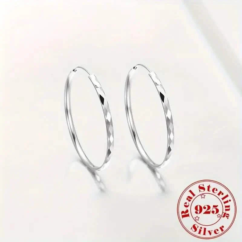 S925 Sterling Silver Hoop Earrings With Exaggerated Large Circle Diamond Pattern Hoop
