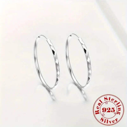 S925 Sterling Silver Hoop Earrings With Exaggerated Large Circle Diamond Pattern Hoop