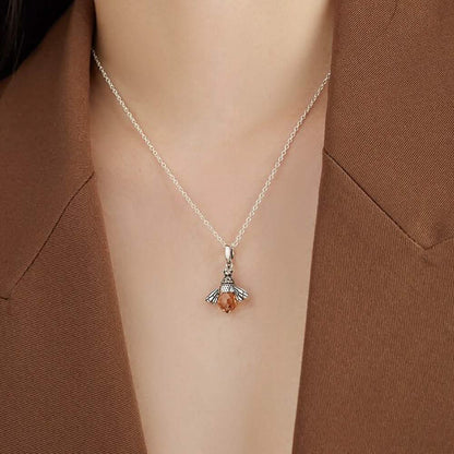 S925 Sterling Silver Necklace Orange Color Wing Animal Lovely Bee Pendant