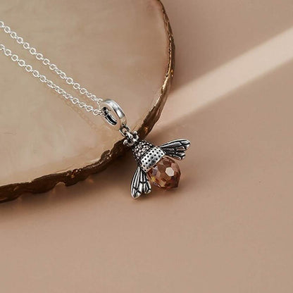 S925 Sterling Silver Necklace Orange Color Wing Animal Lovely Bee Pendant