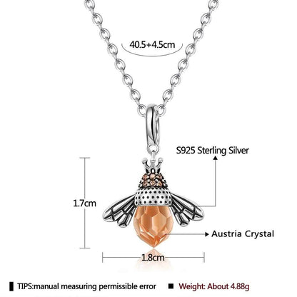 S925 Sterling Silver Necklace Orange Color Wing Animal Lovely Bee Pendant