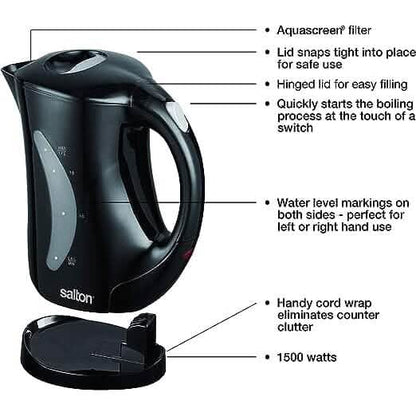 Salton Cordless Jug Kettle 1.7 Liter/Quart - Black
