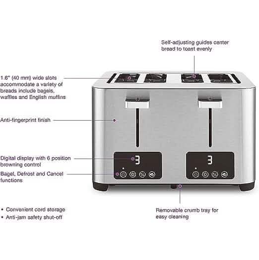 Salton Digital 4 Slice Toaster - Stainless Steel