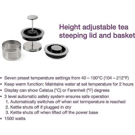 Salton Temperature Control Kettle & Tea Steeper 1.7 L/Qt