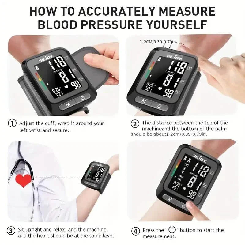 SEJOY Wrist Blood Pressure Monitor Automatic Digital Cuff Heart Rate BP Machine