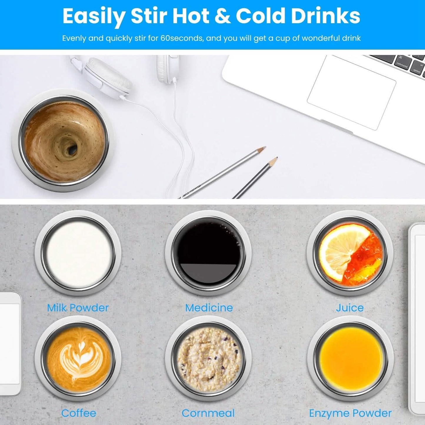 Self Stirring Coffee Mug with Lid Temperature Control 3 Heat Settings