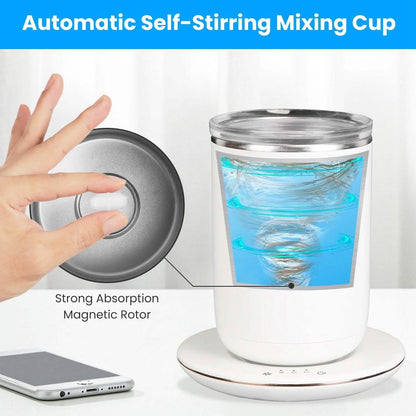 Self Stirring Coffee Mug with Lid Temperature Control 3 Heat Settings