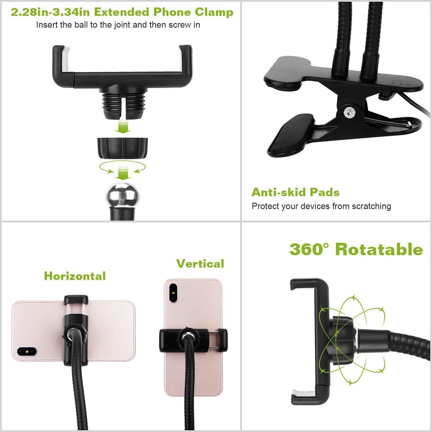 Selfie Ring with Phone Holder Clamp