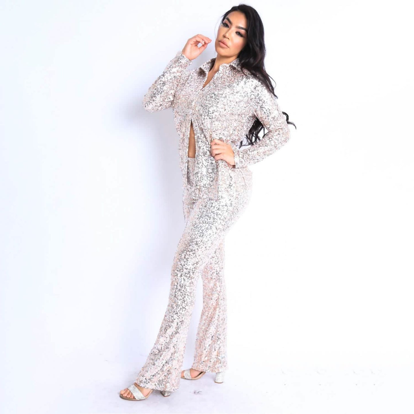 Sequin Button Down Shirt and Pant Set