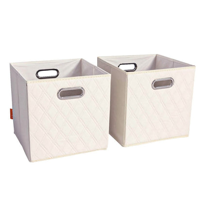 Set of 2: 11-13" Foldable Diamond Patterned Faux Leather Storage Cube Bins