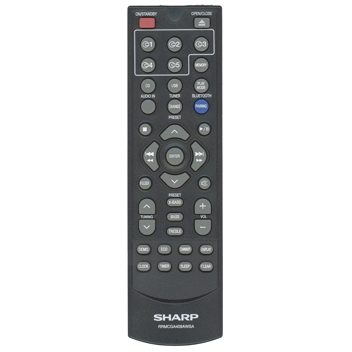 Sharp RRMCGA409AWSA Micro Component System Audio Remote Control | IR - RRMCGA409AWSA