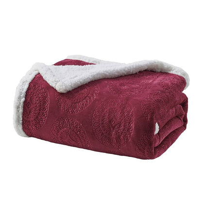 Sheradian Embossed Print Fleece/Sherpa Reversible Throw Blanket