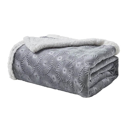 Sheradian Embossed Print Fleece/Sherpa Reversible Throw Blanket