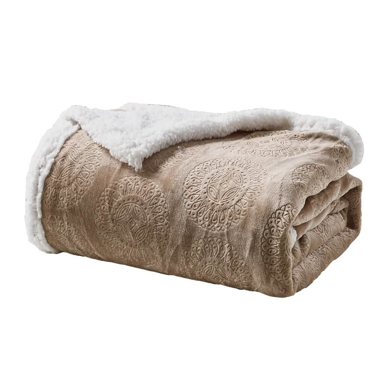 Sheradian Embossed Print Fleece/Sherpa Reversible Throw Blanket