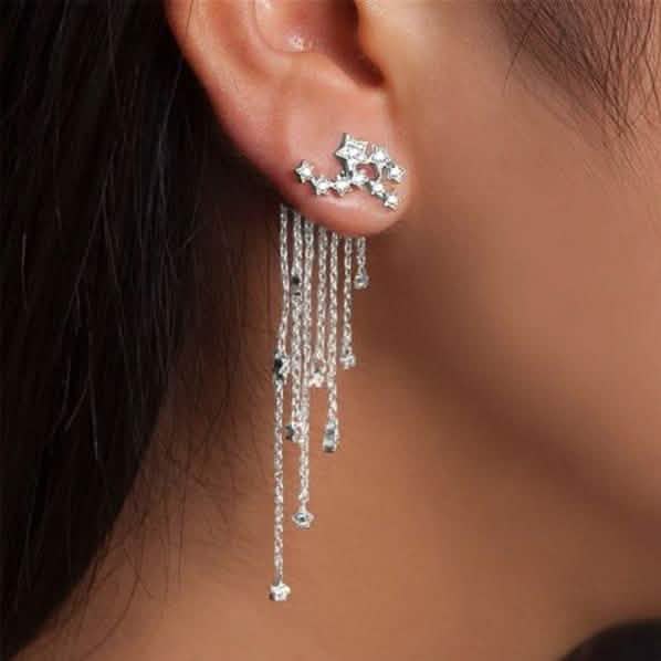 Shooting Star Rhinestone Long Tassels Earrings