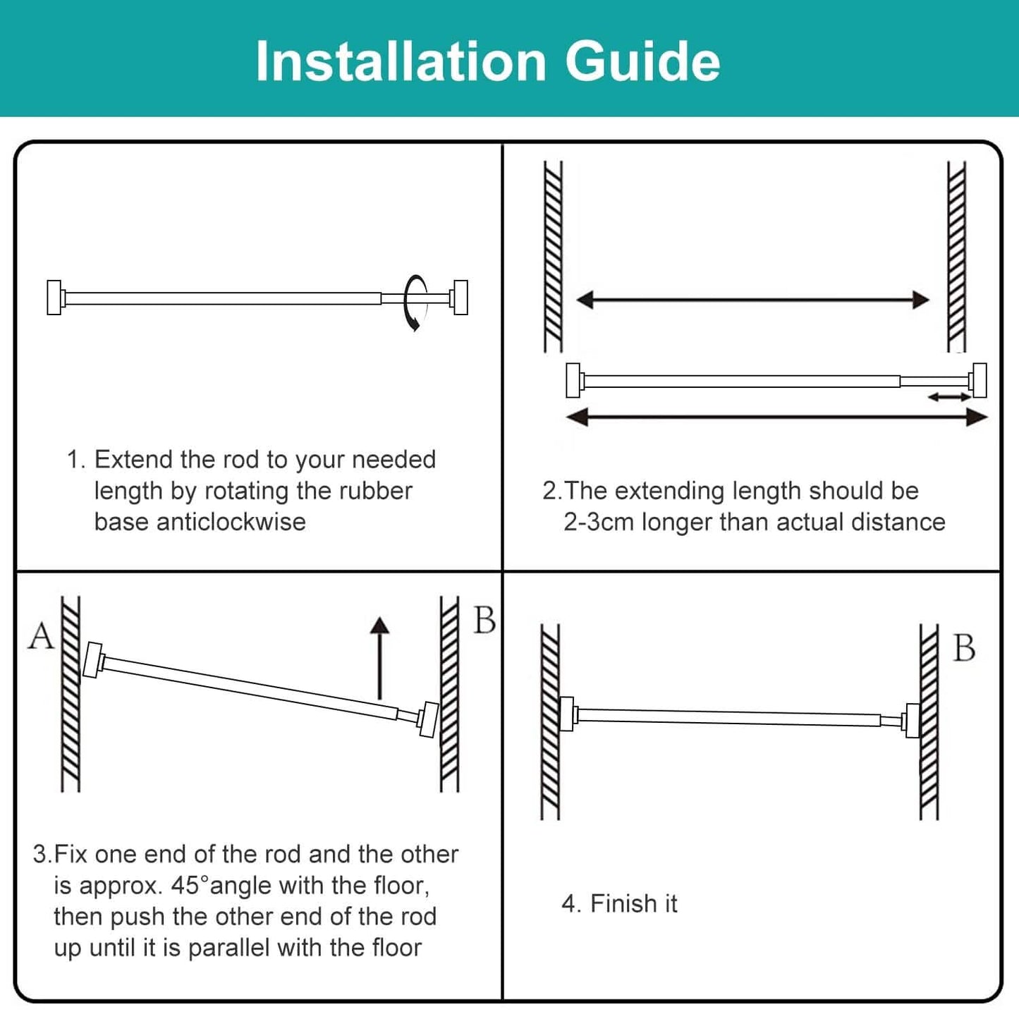 Shower Curtain Rod Adjustable Tension