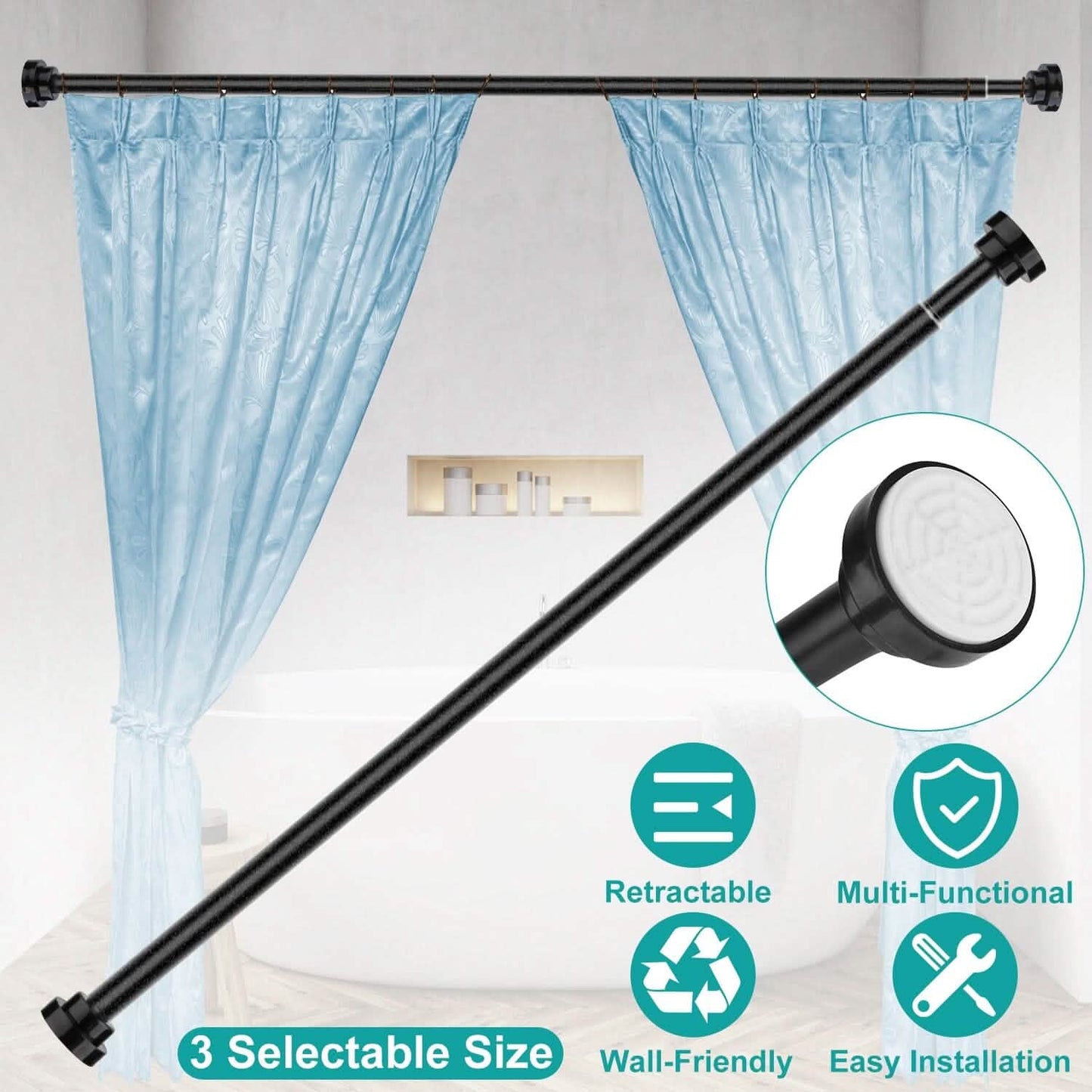 Shower Curtain Rod Adjustable Tension