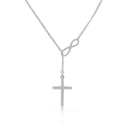 Silver Filled High Polish Finish Infinity Drop Cross Lariat Necklace