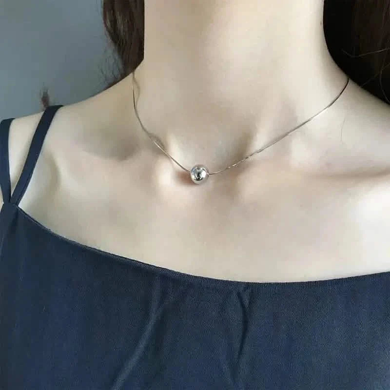 Simple Retro Bohemian Style 925 Sterling Silver Necklace with Small Ball Pendant