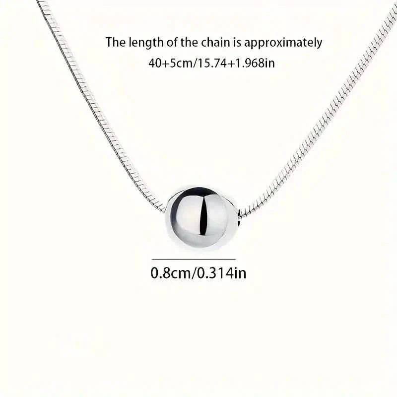 Simple Retro Bohemian Style 925 Sterling Silver Necklace with Small Ball Pendant