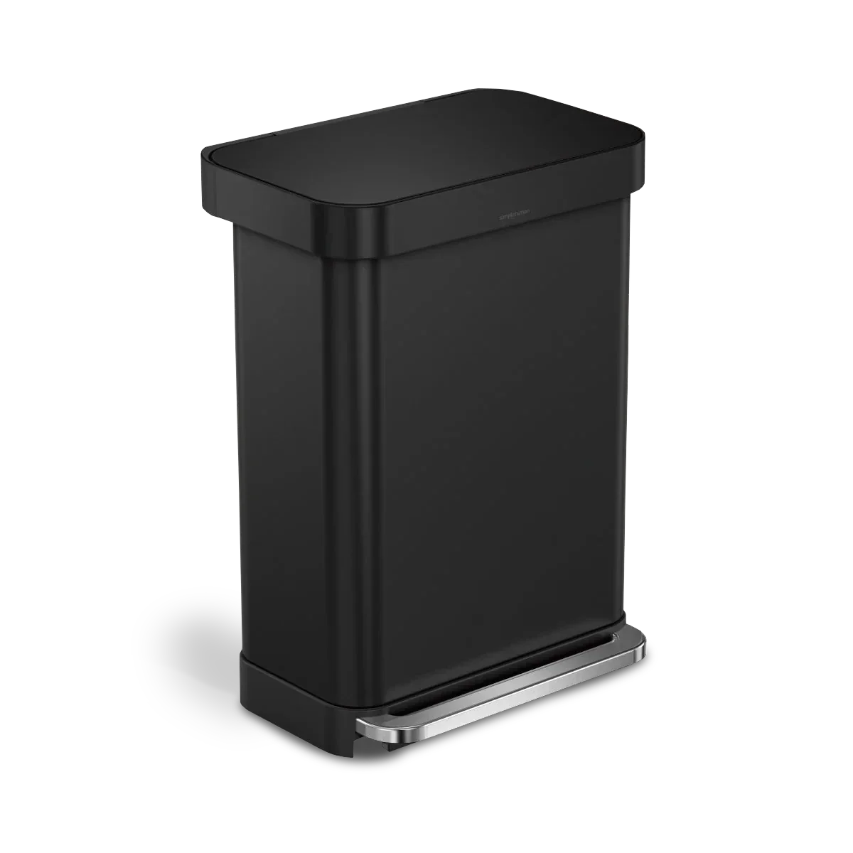 simplehuman 55-Liter Matte Black Indoor Kitchen Hinged Lid Trash Can