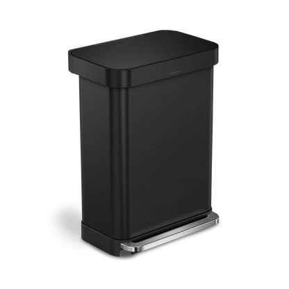 simplehuman 55-Liter Matte Black Indoor Kitchen Hinged Lid Trash Can