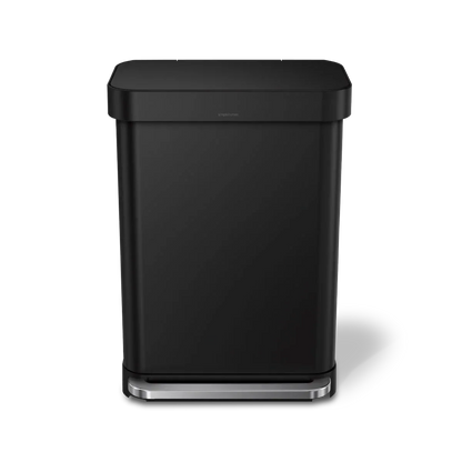 simplehuman 55-Liter Matte Black Indoor Kitchen Hinged Lid Trash Can