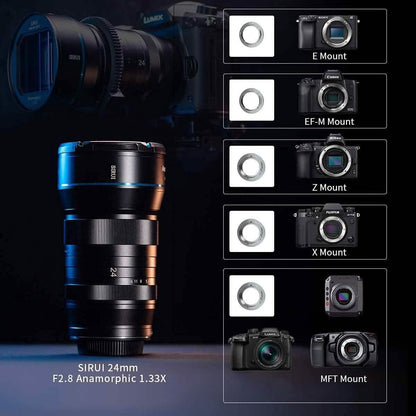SIRUI 24mm Anamorphic Lens F2.8 1.33X APS-C Camera Lens (X Mount)  (Refurbished)