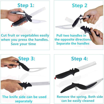 SKEMIX Kitchen Food Scissors, Food Cutter Chopper Clever Stainless Steel Knife with Cutting Board