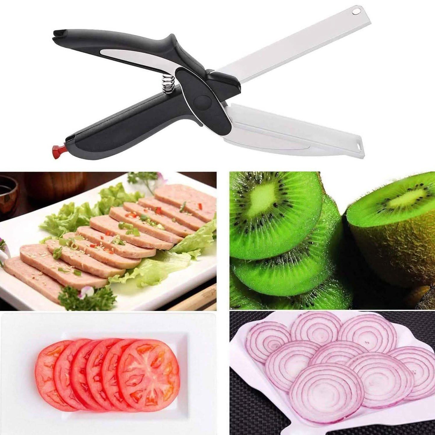 SKEMIX Kitchen Food Scissors, Food Cutter Chopper Clever Stainless Steel Knife with Cutting Board