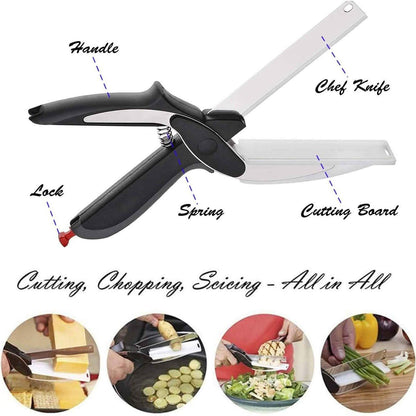 SKEMIX Kitchen Food Scissors, Food Cutter Chopper Clever Stainless Steel Knife with Cutting Board
