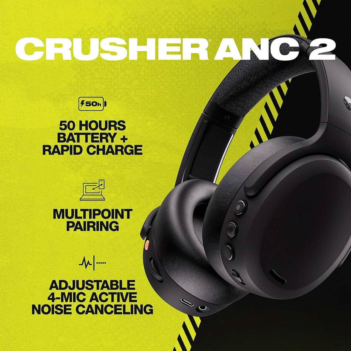 Skullcandy Crusher ANC 2 Over-Ear Noise Cancelling Wireless Headphones with Sensory Bass (Refurbished)
