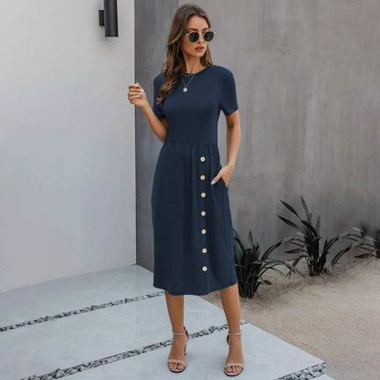 Slant Pocket Button Detail Dress