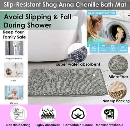 Slip-Resistant Shag Anna Chenille Soft Absorbent Bath Mat Bathroom Rug 17" x 24"