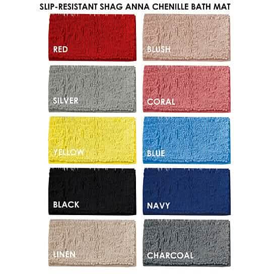 Slip-Resistant Shag Anna Chenille Soft Absorbent Bath Mat Bathroom Rug 17" x 24"