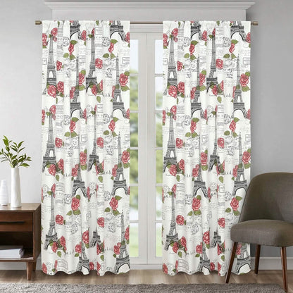 2-Piece Set: Sloane Street Paris Rose Eiffel Tower Window Curtain Panel Pair