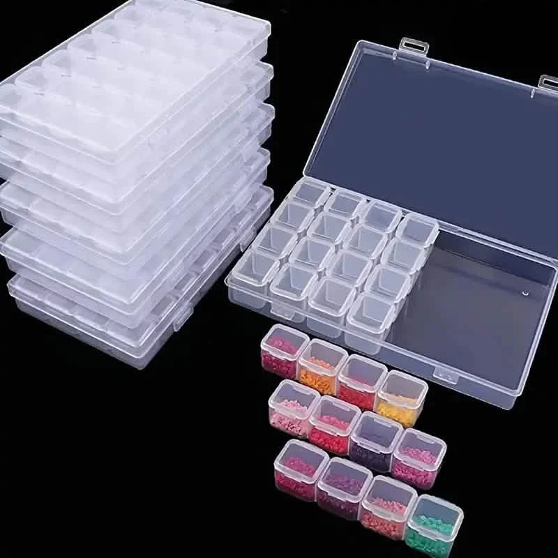 Small 28 Grids Diamond Box Clear Plastic Jewelry Craft Storage Container