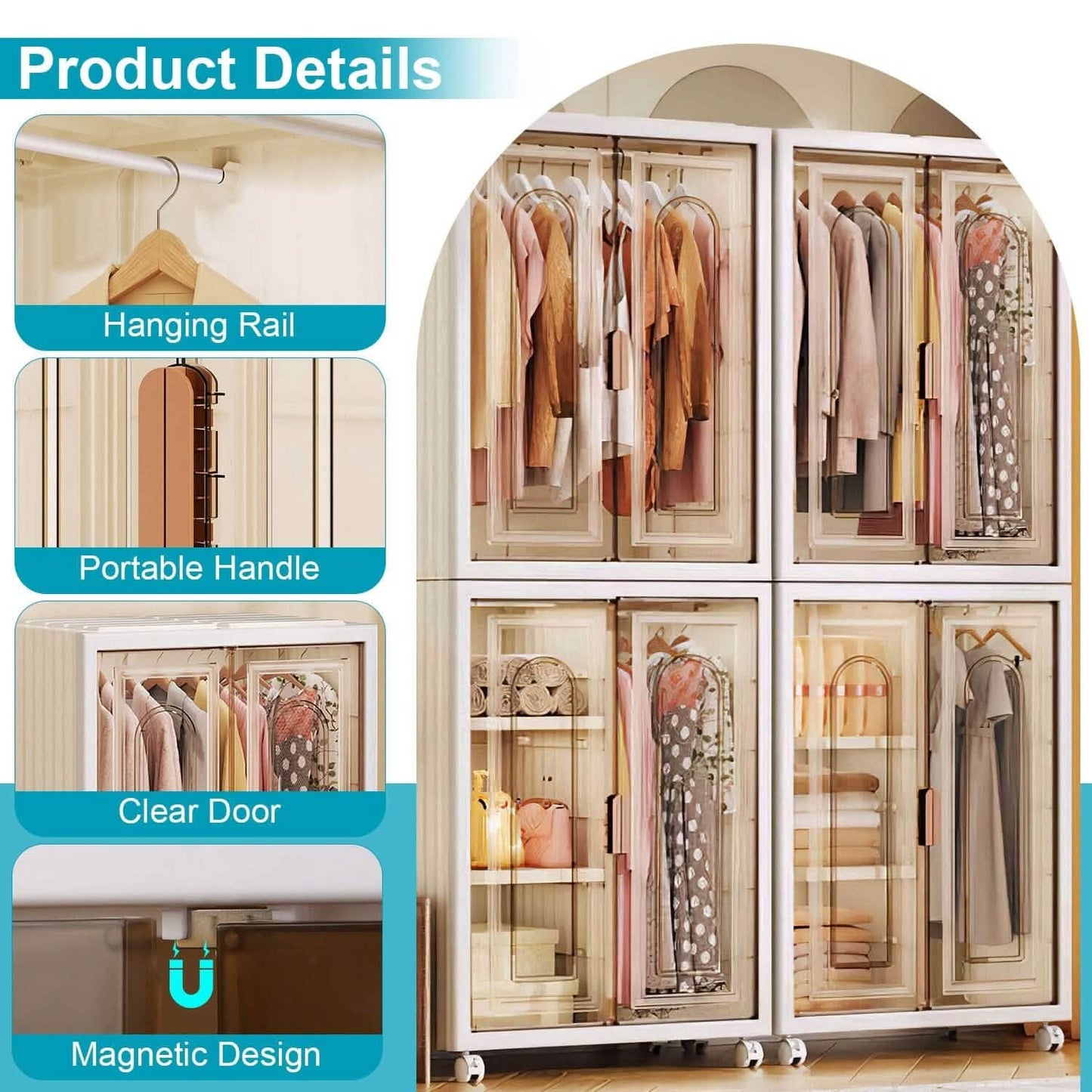 Small Wardrobe Closet with Magnetic Design