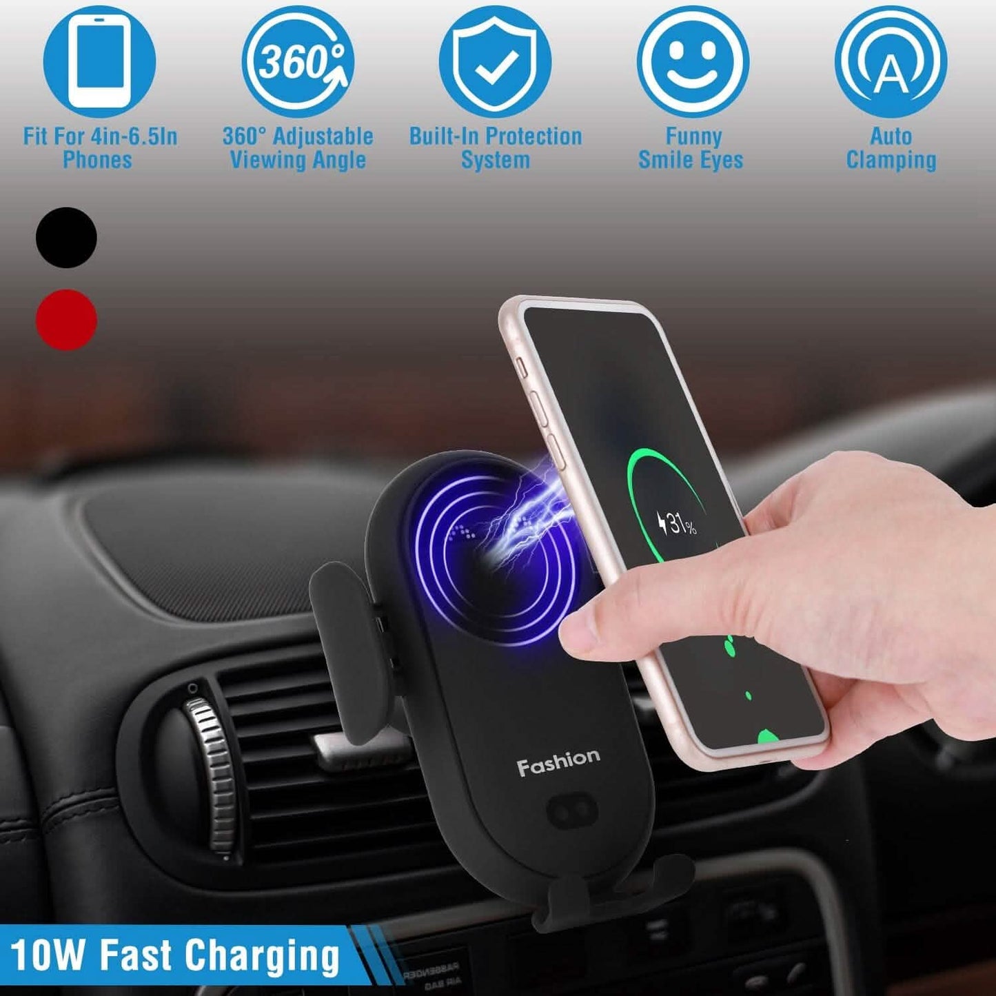 Smart Car Wireless Charger Auto Sensing Phone Holder 10W Qi Fast Charging Air Vent