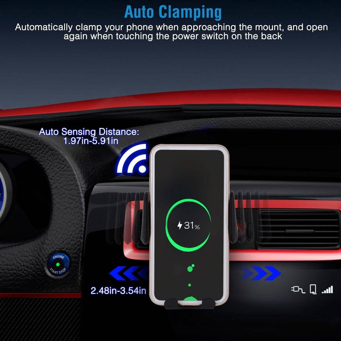 Smart Car Wireless Charger Auto Sensing Phone Holder 10W Qi Fast Charging Air Vent