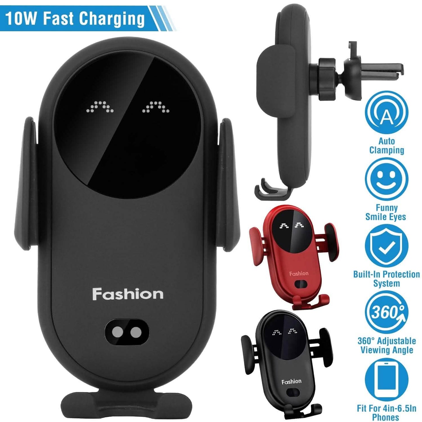 Smart Car Wireless Charger Auto Sensing Phone Holder 10W Qi Fast Charging Air Vent