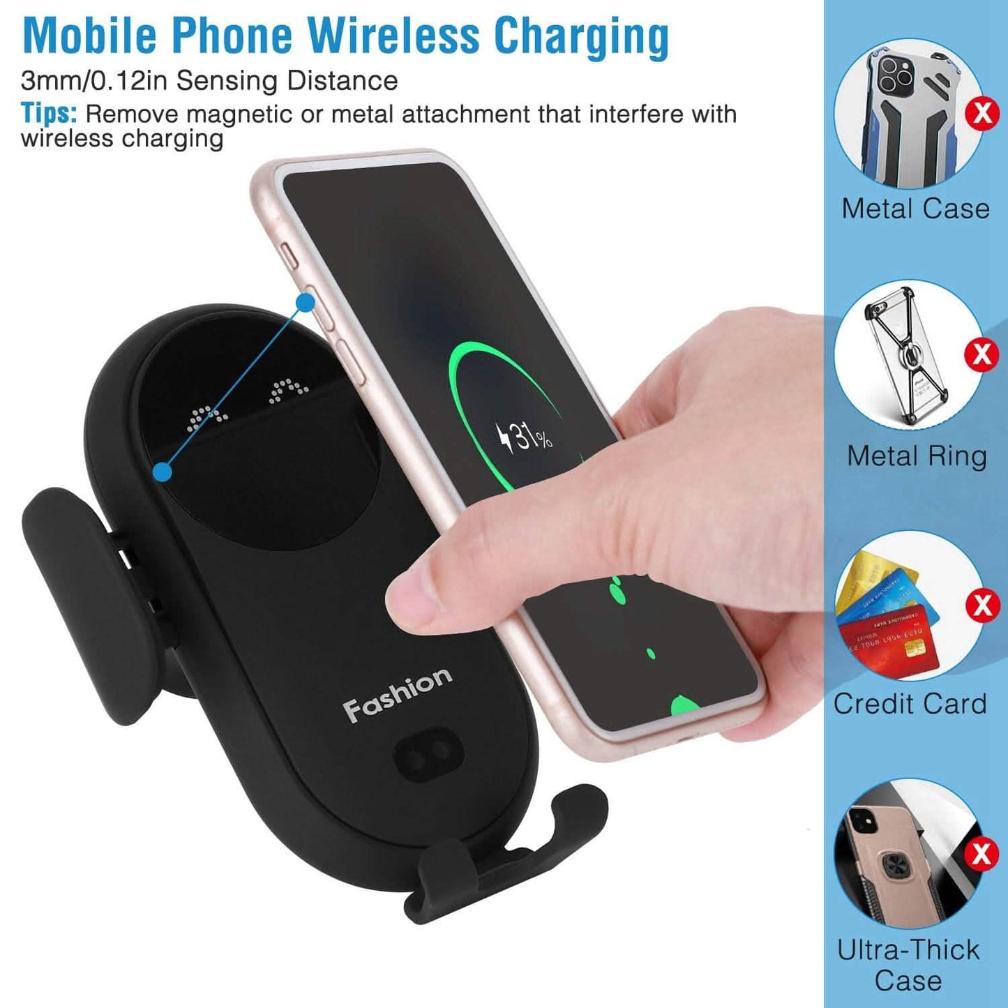 Smart Car Wireless Charger Auto Sensing Phone Holder 10W Qi Fast Charging Air Vent