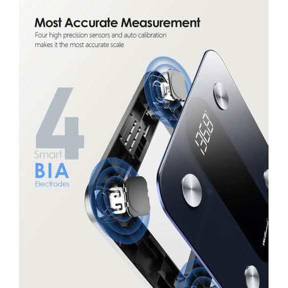 Smart Digital Bathroom Scale with Heart Rate Tracking, Body Fat, BMI with App