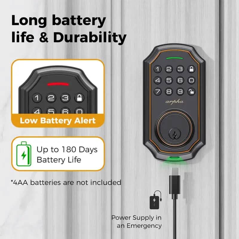 Smart Keypad Door Deadbolt Lock Set with 100-Code Keyless Entry and Anti-Peeking Password