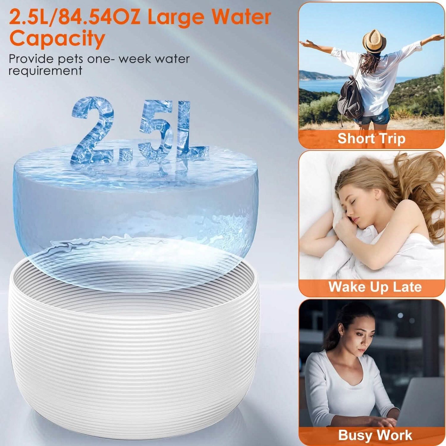 Smart Pet Drinking Fountain with LED Light 7-Pack Replaceable Water Filters