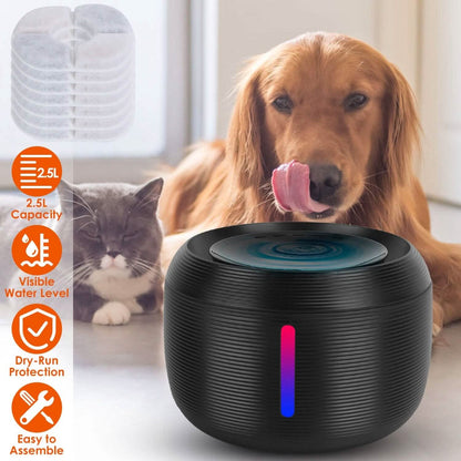 Smart Pet Drinking Fountain with LED Light 7-Pack Replaceable Water Filters