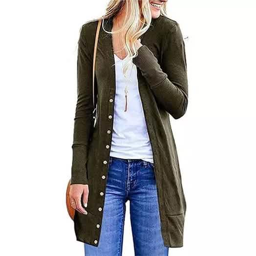 Snap Button Long Cardigan